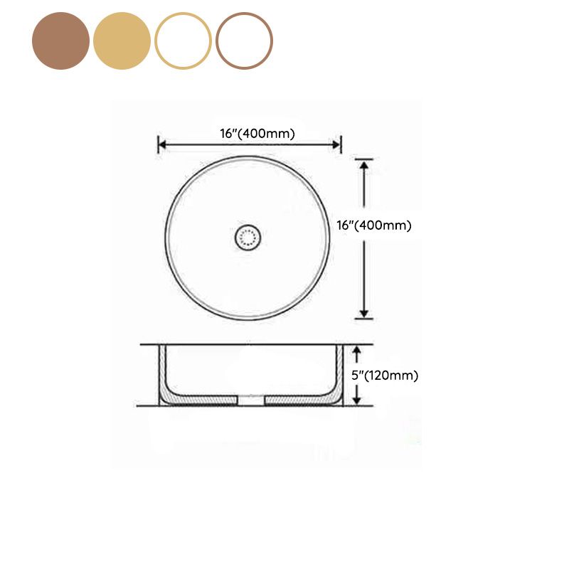 Modern Bathroom Sink with Pop-Up Drain Porcelain Round Vessel Bathroom Sink without Faucet