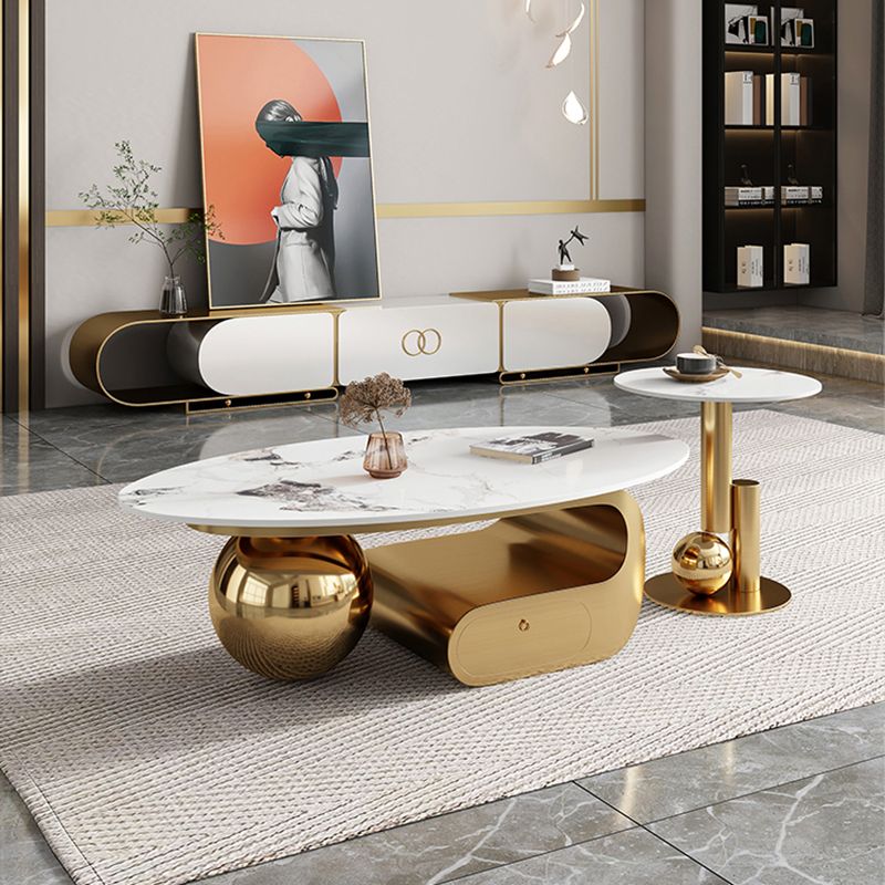 Slate Top Bunching Tables Abstract Coffee Cocktail Table with Storage Drawers