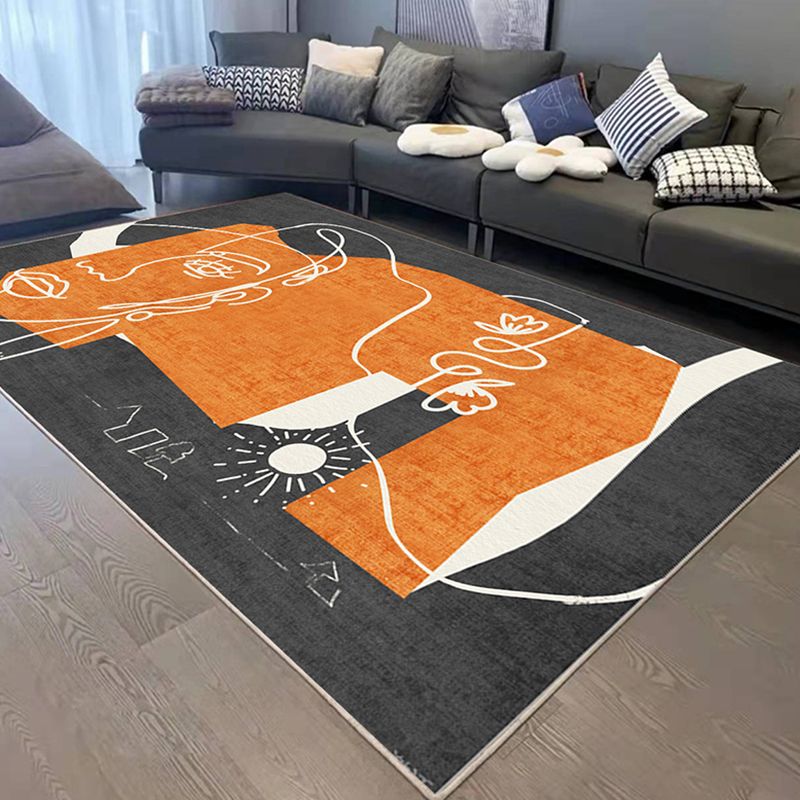 Orange Gorgeous Rug Polyester Color Block Rug Washable Rug for Drawing Room