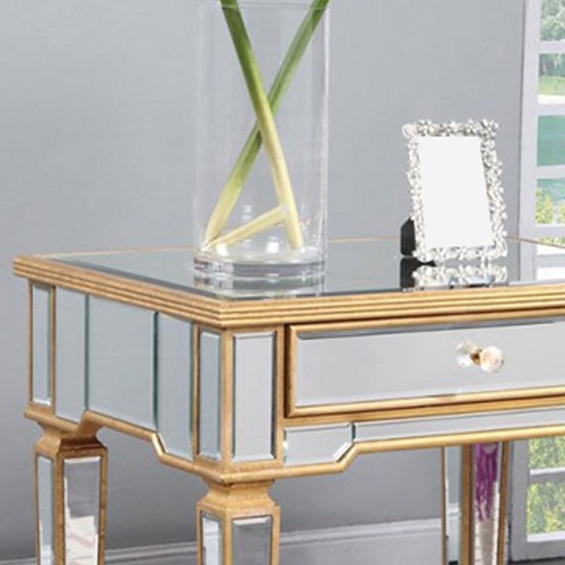 Contemporary Square Glass Top End Table 4 Legs End Table with Drawer