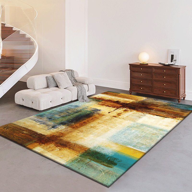 Yellow Modern Carpet Polyester Graphic Carpet Washable Carpet for Living Room