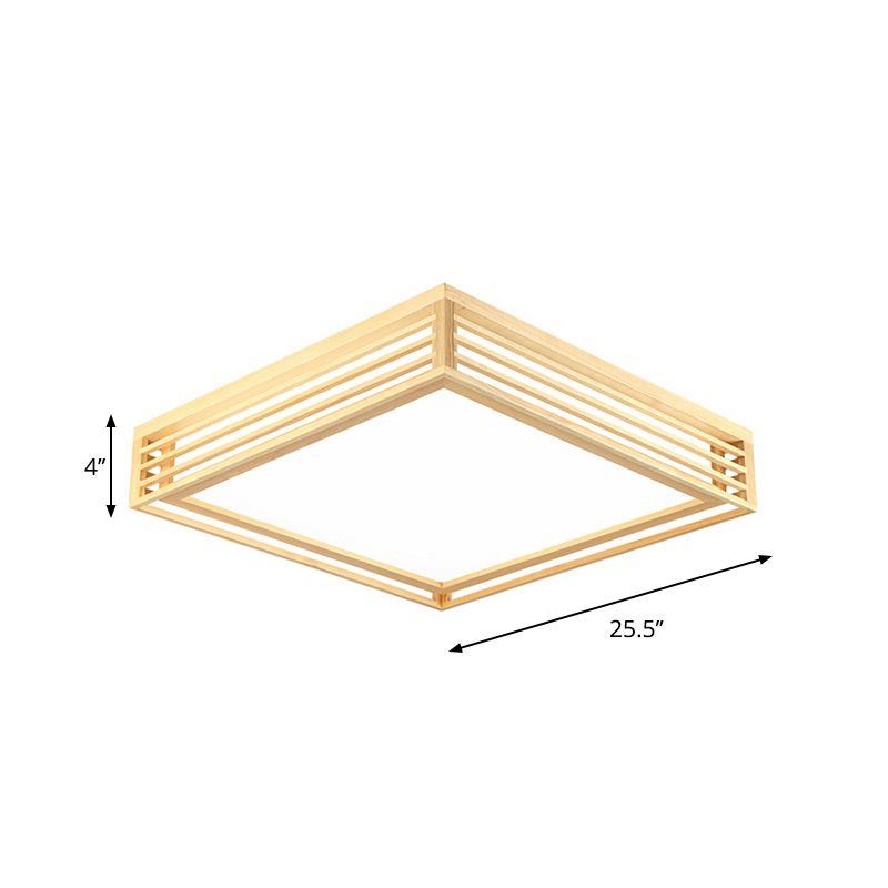 Square Acrylic Flush Ceiling Light Asian Beige LED Flush Mount Light Fixture in Warm/White Light with Wood Frame, 14"/21.5"/25.5" W