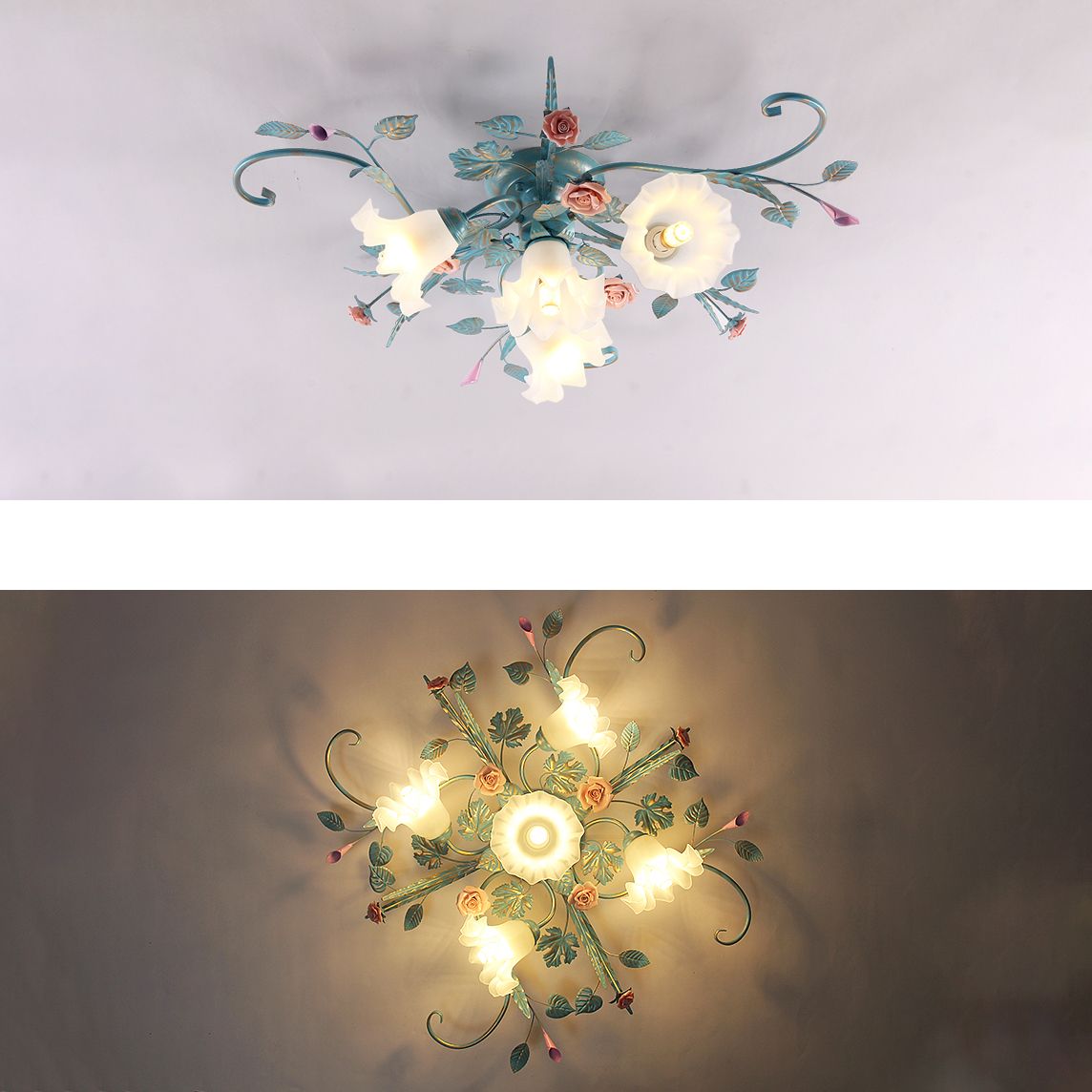 Plafonnier rétro traditionnel avec abat-jour en verre, luminaire encastré pour chambre à coucher et salon
