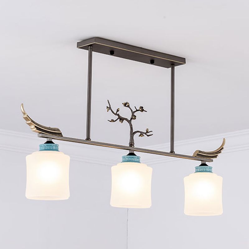 Modern Style Cylindrical Shape Island Lights White Glass 3 Light Island Lighting in Bronze
