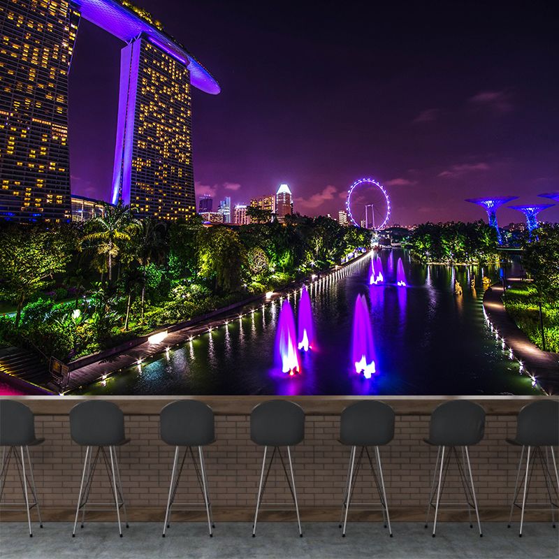 Modern Singapore City Scene Mural Decal Water Resistant Wall Covering for Decoration