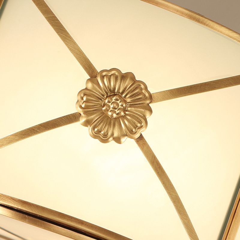 Scalloped Edge Living Room Flush Mount Lighting Classic Frost Glass Gold Flush Light