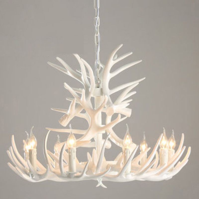 Deer Horn Shape Resin Suspension Light Rustic Dining Room Chandelier Light Fixture