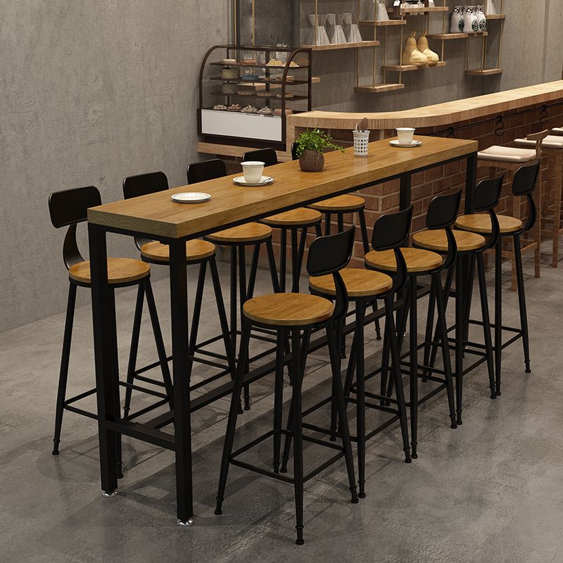 1/6/11 Pieces Industrial Iron Bar Table Set Rectangle Pine Wood Bistro Set with Footrest