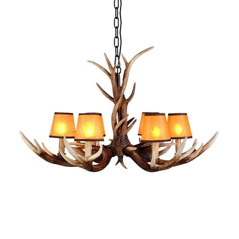 Cone Resin Ceiling Lamp Traditional 6/8/10-Head Living Room Chandelier Pendant Light with Adjustable Chain in Brown