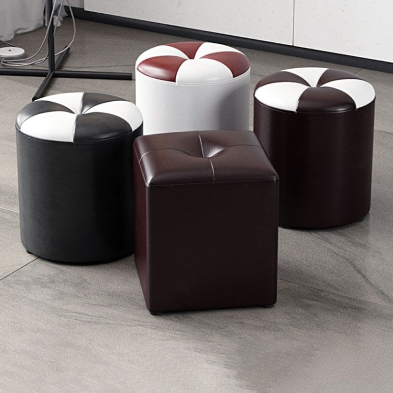 Glam Pouf Ottoman Genuine Leather Stain Resistant Upholstered Square Ottoman