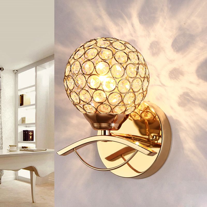 Global Wall Sconce Light Vintage Style Metal 1 Head Chrome/Gold Wall Lamp met heldere kristal kraal deco