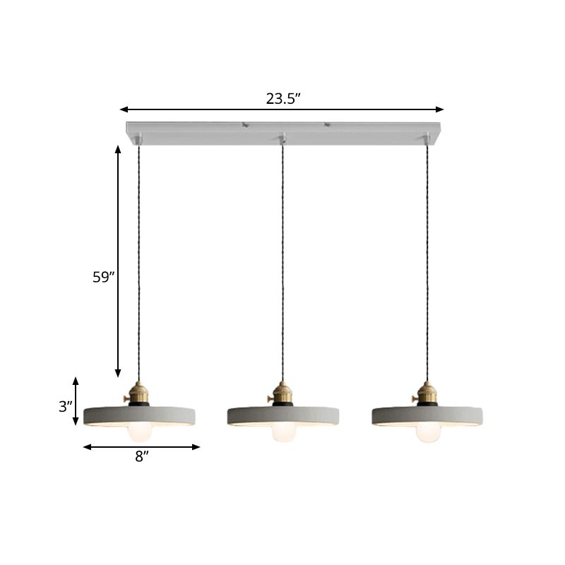 3-Light Multi Pendant Light Vintage Restaurant Hanging Lamp Kit with Bell/Cone/Drum Cement Shade in Grey, 3"/5"/6" Height