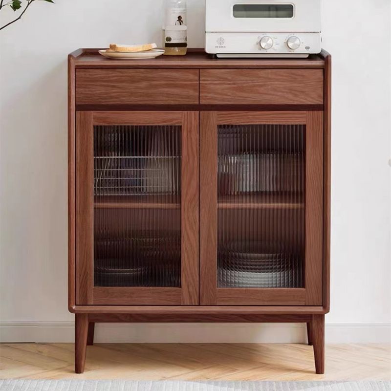 Modern Display Stand Glass Doors Pine Hutch Buffet for Living Room