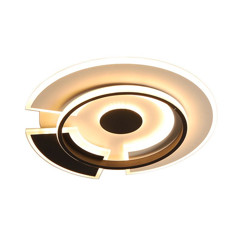 Spliced Disc Thin Ceiling Light Modern Acrylic Black and White 18"/21.5" Wide LED Flush Mount Light Fixture in Warm/White Light