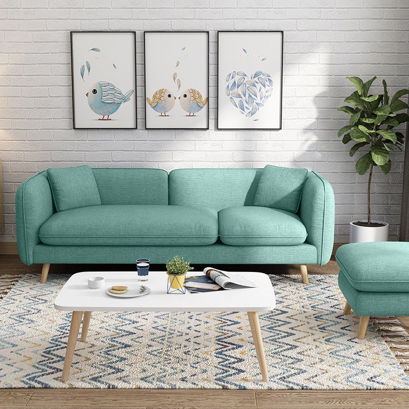 Modern Linen Tuxedo Arm Standard Sofa with Bolster Pillows for Living Room