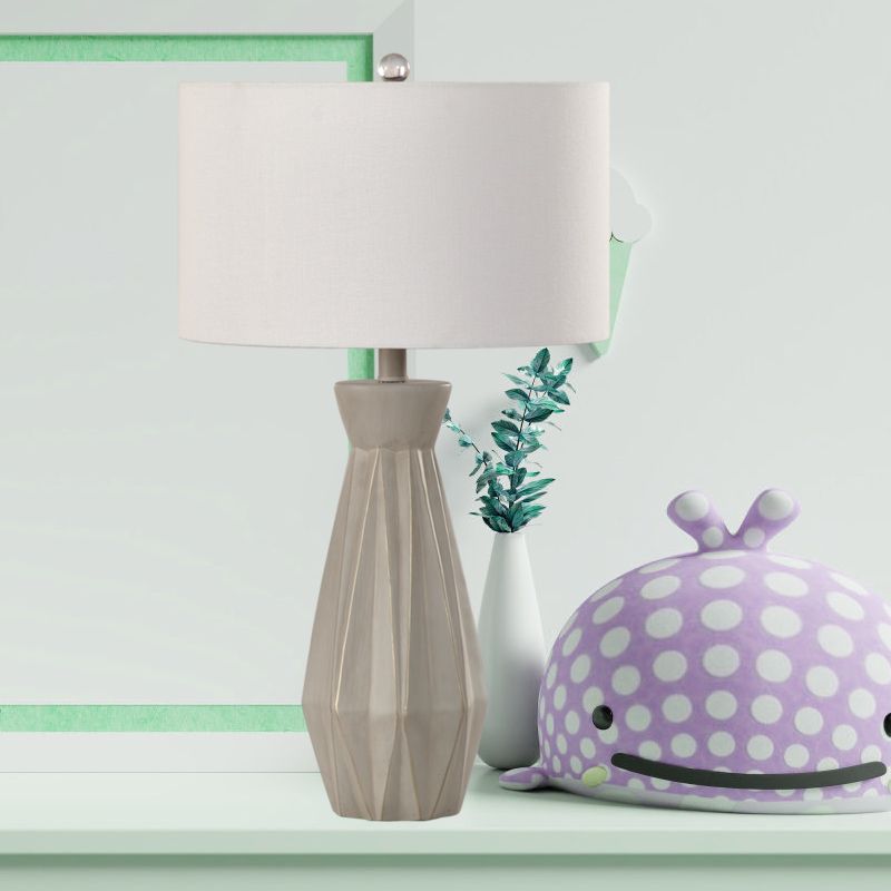 Beige/White 1 Head Night Table Lamp Rustic Fabric Drum Shade Nightstand Light for Bedside