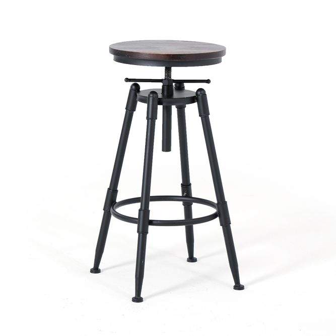 Black Industrial Round Counter Stool Metal Adjustable Height Bar Stool with Swivel