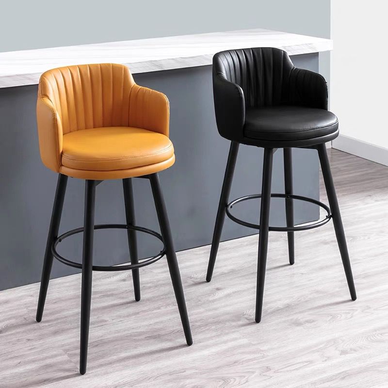 Contemporary Swivel Bar Stool Upholstered Leather Stools with Footrest