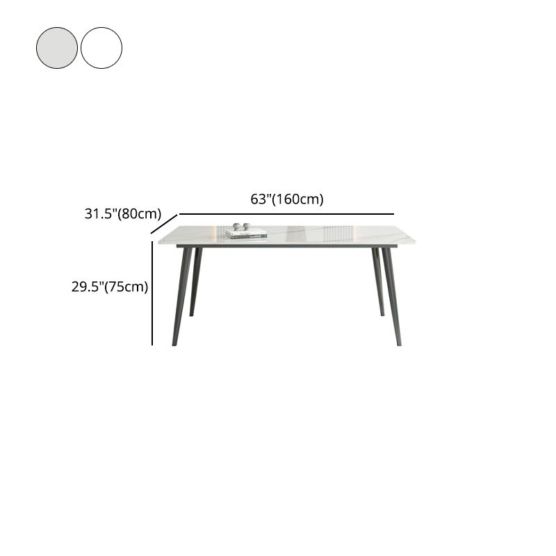 White Rectangle Stone Top Dining Site Table Industrial 4-foot Steel Table