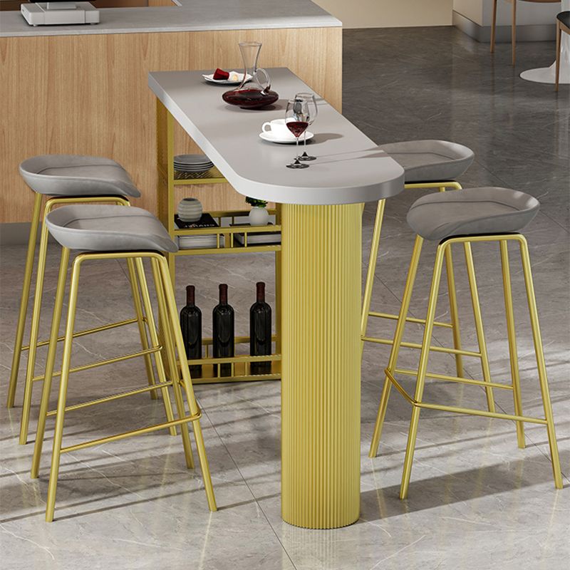 Glam Style Bar Table Gray Top Pub Table with Cabinet for Dining Room