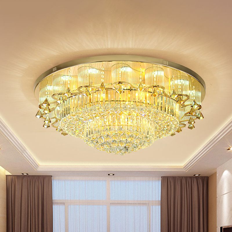 Plafonnier rond en couches dorées, LED en cristal à facettes minimales, luminaire de plafond pour salon
