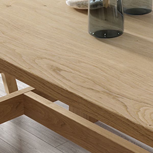 Rectangle Pine Wood Dining Table Modern Table in Nature with Wooden Trestle Base