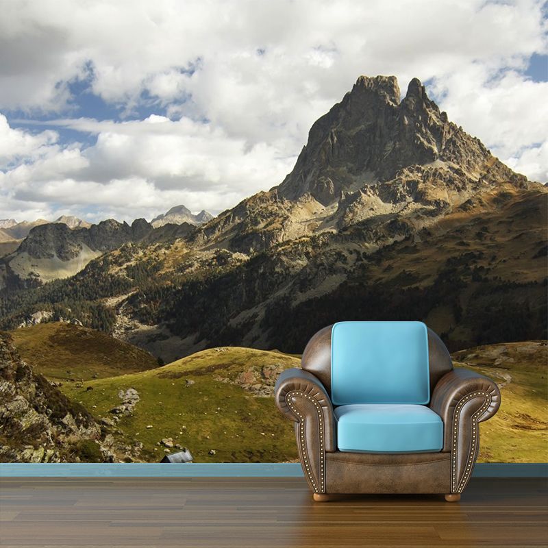 Contemporary Mountain Hiker Wall Mural in Brown Stain Resistant Wall Decor for Home