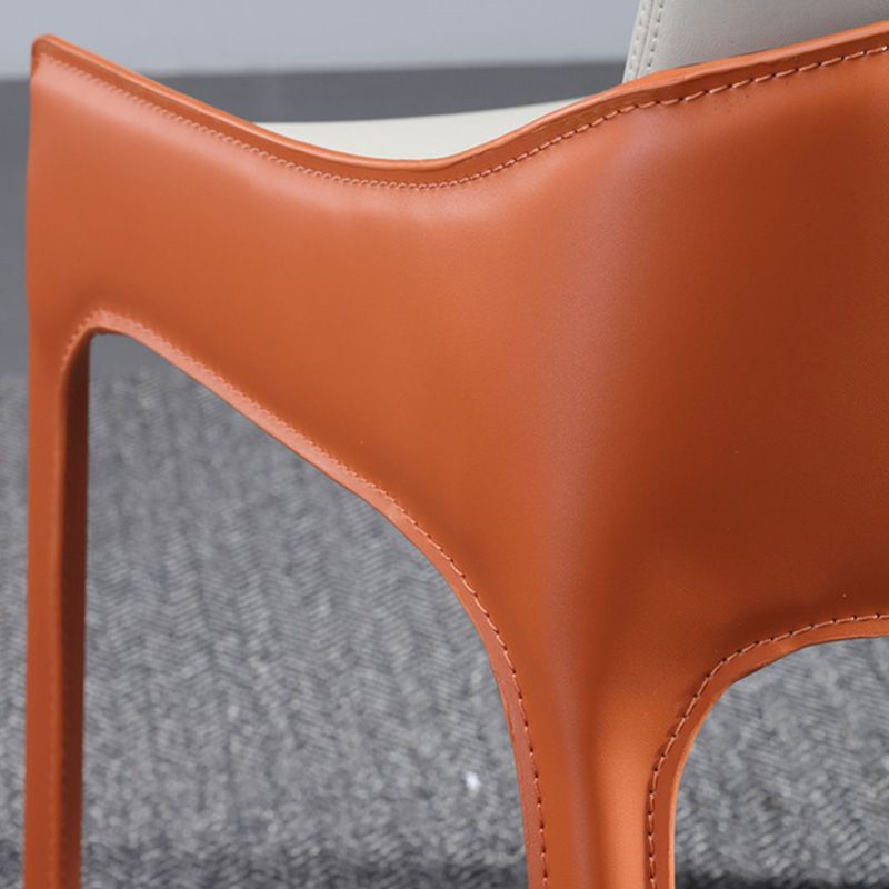 Contemporary Metal Dining Room Chair Arm Faux Leather Side Chair for Dining Room