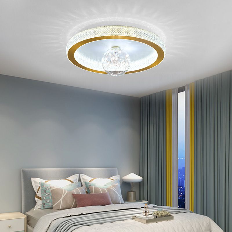 Gouden ronde inbouwlamp, moderne LED-plafondlamp van acryl met bolglazen kap