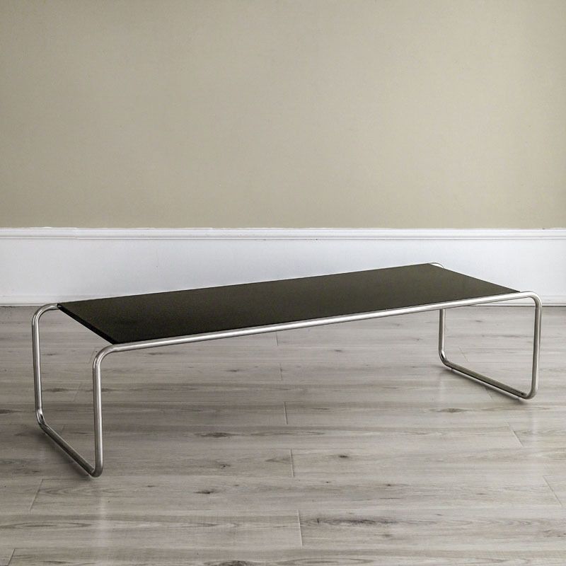 Contemporary Coffee Table with Wooden Top and Steel Sled Base