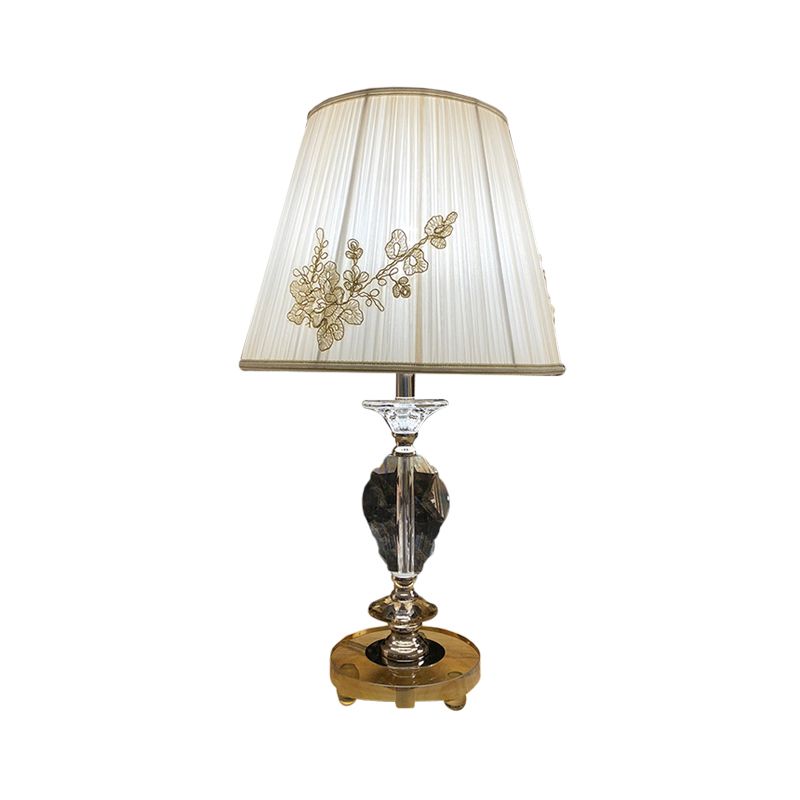 Lámpara de lectura simple en forma de rombo Cristal transparente 1 mesa de noche de cabeza en blanco con sombra de tela cónica