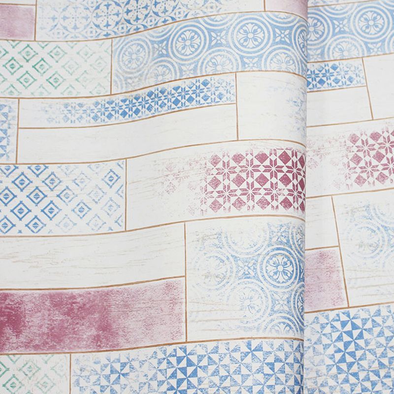 Geometric-Patterned Wood Wallpaper Bohemian Style Smooth Wall Decor in Blue for Home