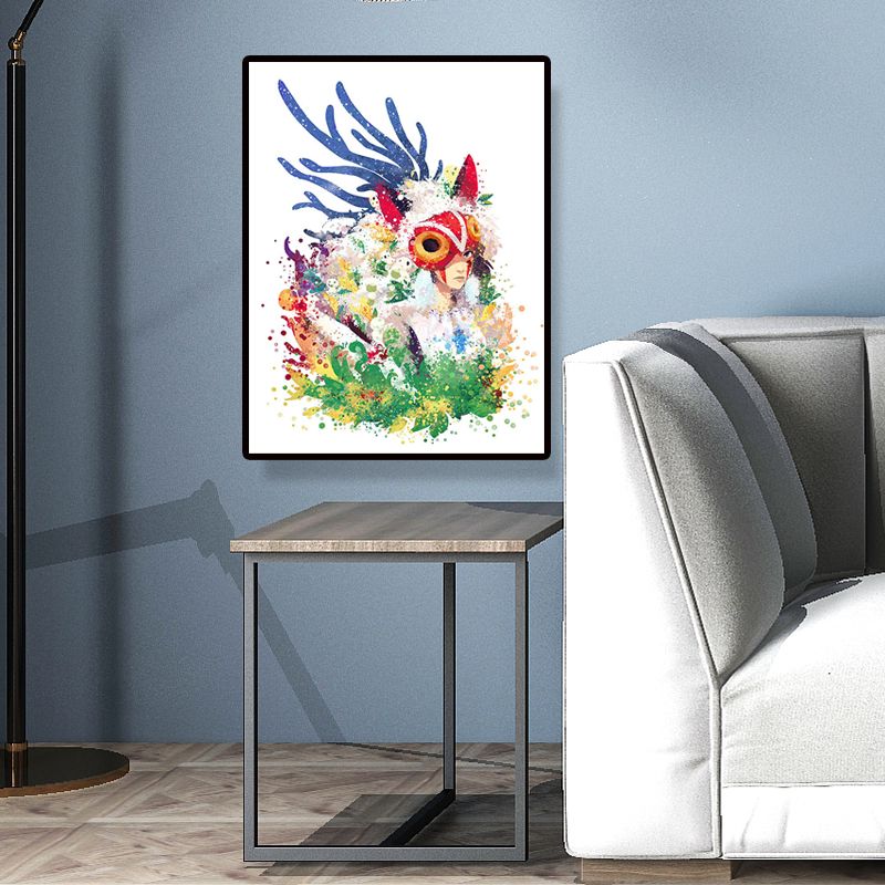 Figure Painting Tribal Woman Canvas Kids Style Textured Wall Art for Child Room