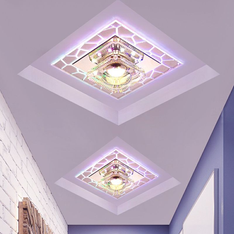 Prismatic Crystal Square Ceiling Lamp Minimalist Clear LED Flush Mount Lighting Fixture for Entryway