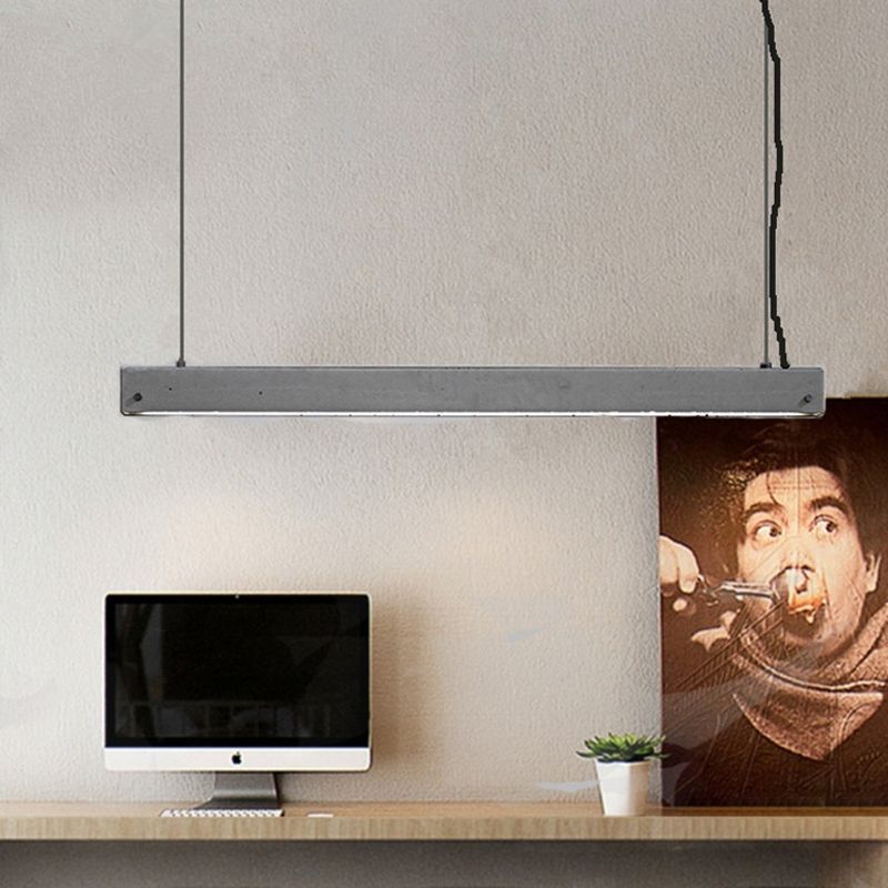 Grey Linear Pendant Lighting Fixture Simplicity Cement 1 Head Dining Room Ceiling Hang Lamp