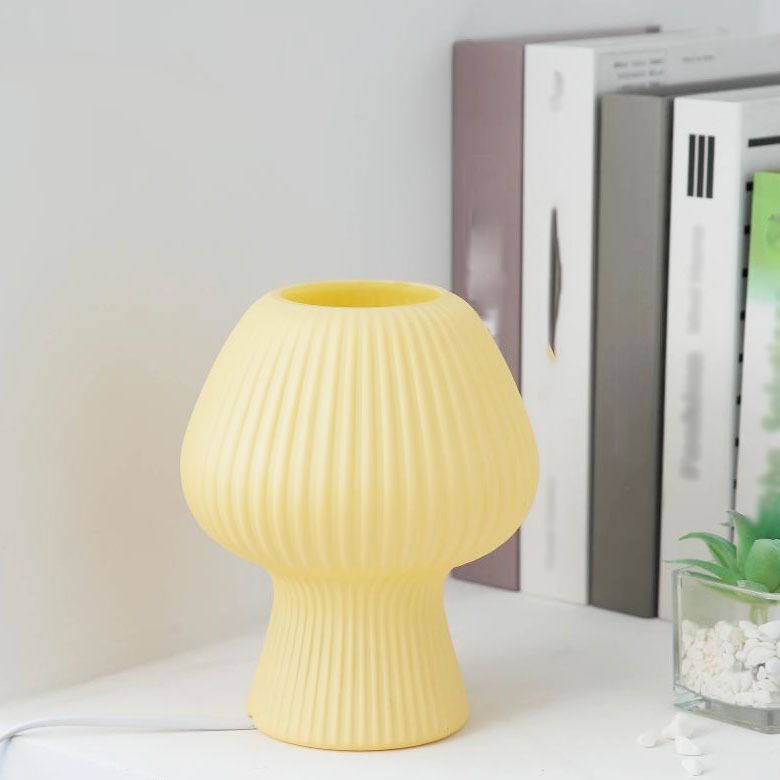 Macaron Style 1-Bulb Table Lamp Rib Glass Tulip Night Stand Light