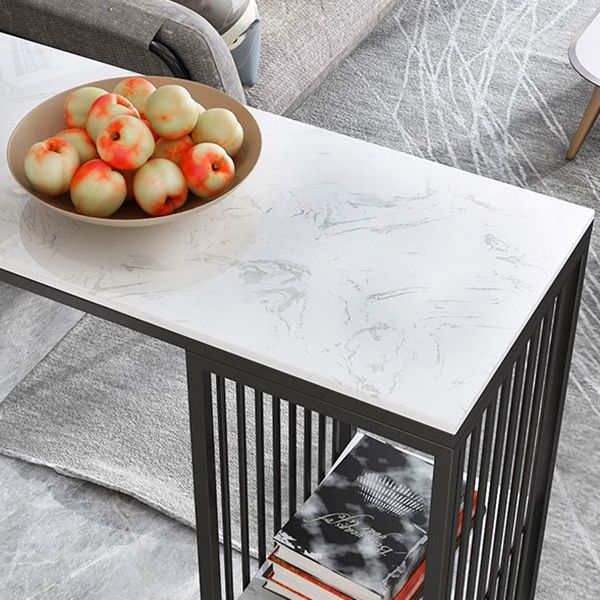 Industrial Rectangle Bar Table with Storage Marble Top Bistro Table for Small Places