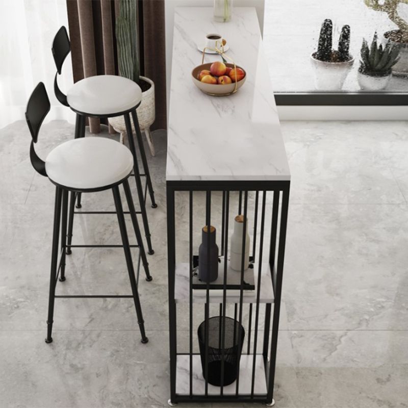 Contemporary Rectangle Bar Table Faux Marble Bar Dining Table with Storage