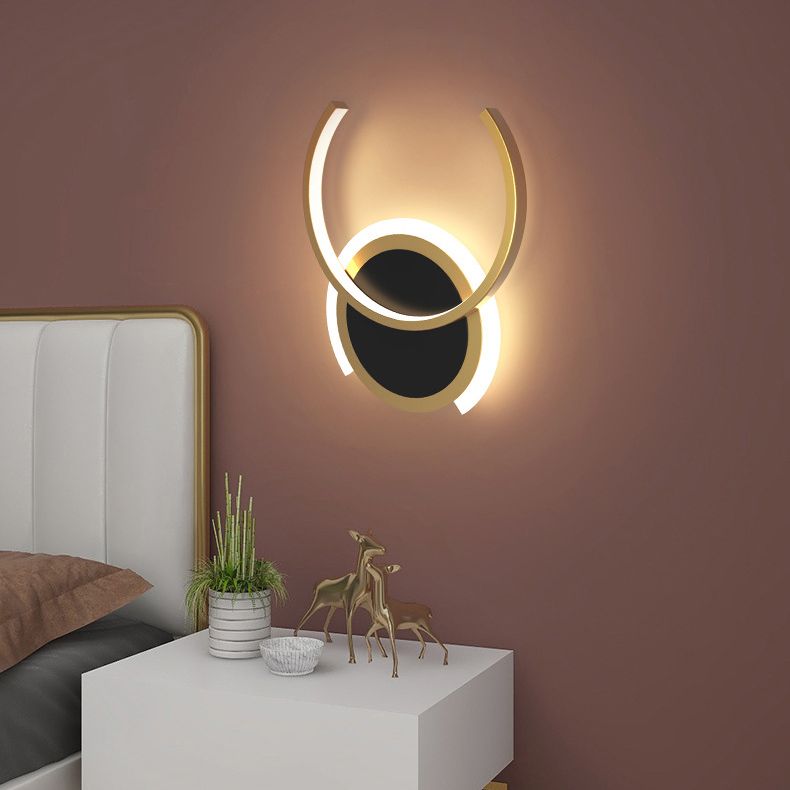 Nordic Modern Style Geometry Shade Wall Sconce Metal 2 Light Sconces in Black for Corridor