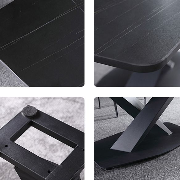 Minimalist Sintered Stone Dining Room Set Fixed Dining Set with Rectangle Table for Home Use