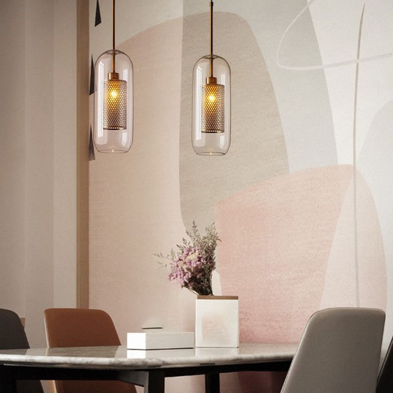 Vetro di illuminazione geometrica in stile industriale 1 luci a soffitto appeso alla luce