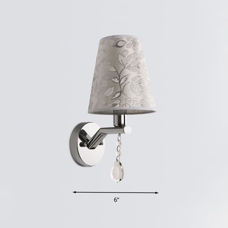 Tessuto tradizionale per la parete da parete del soggiorno affusolato 1 lampadina bianca a led da parete con goccia di cristallo trasparente