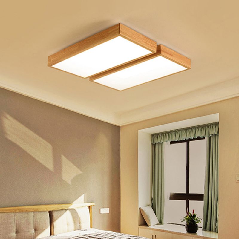 Plafonnier LED Log Color de simplicité moderne, plafonnier rectangulaire en bois avec abat-jour en acrylique