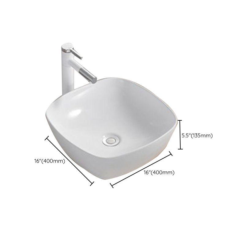 Modern Wash Stand Porcelain Rectangular with Drain Assembly and Pop-Up Drain Vessel Sink