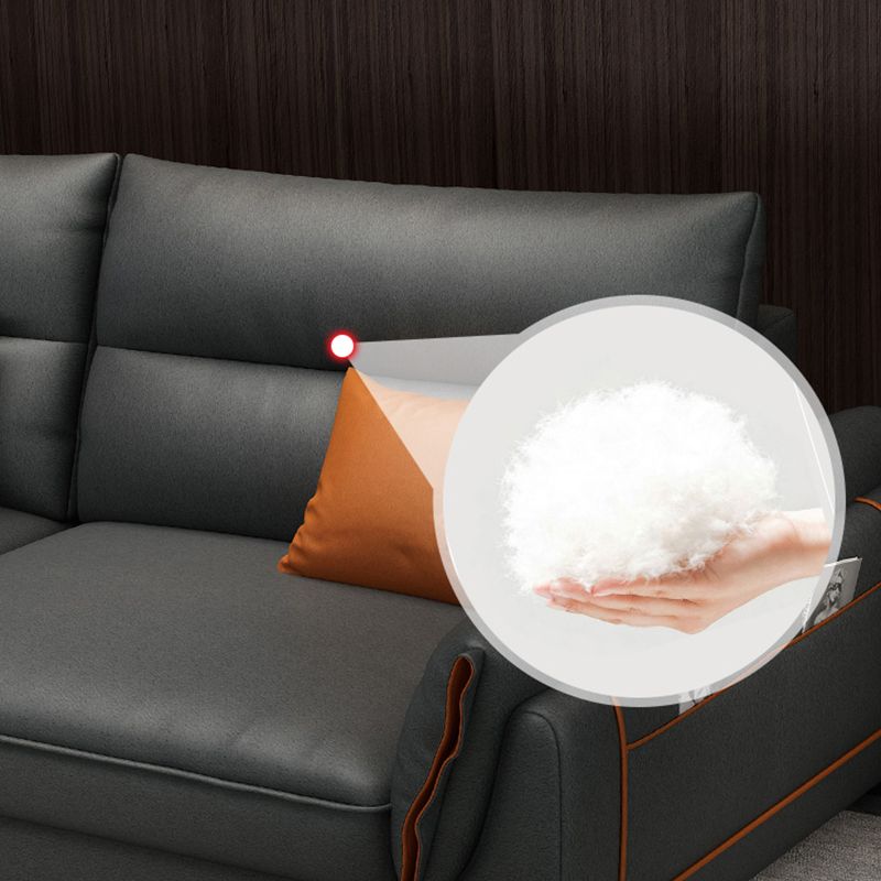 Recessed Arm Dark Gray Modern Chaise Faux Leather L-Shape Sofa