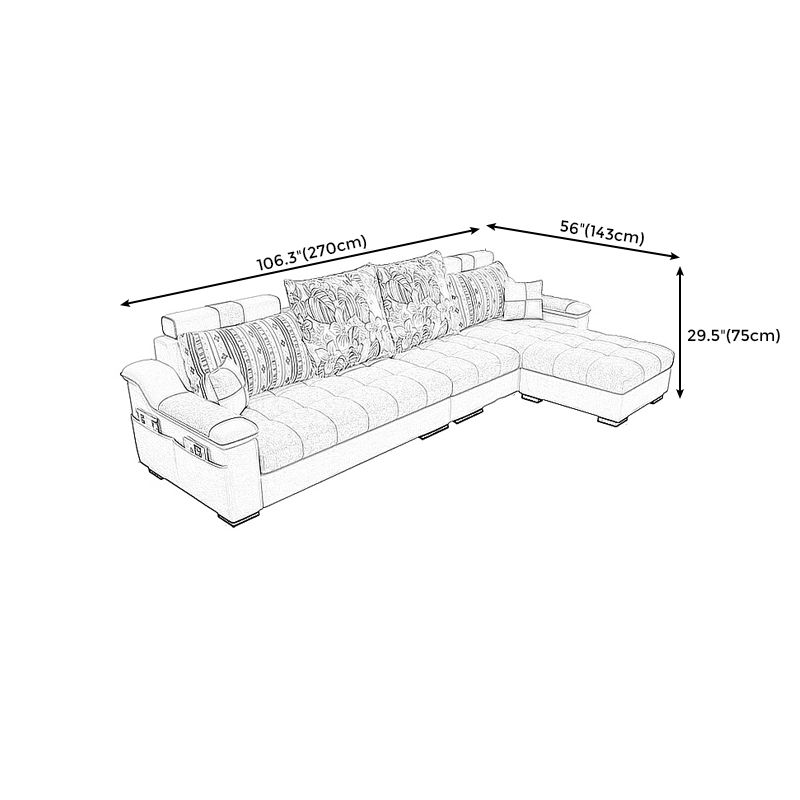 Blue Linen Blend Sloped Arms Sofa/Sectional with Slipcovered and Storage