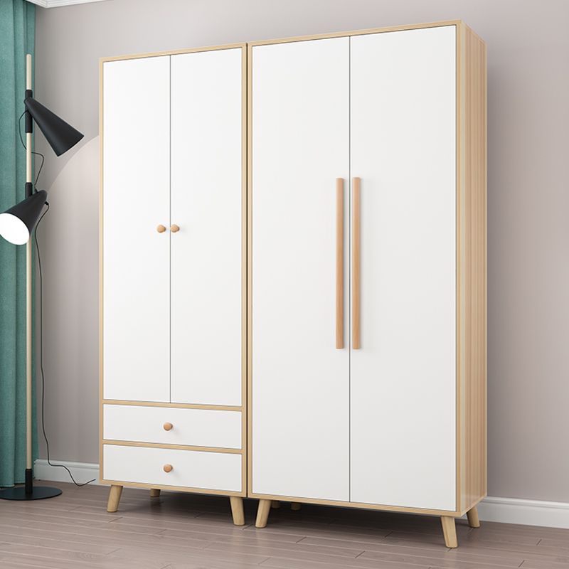 Bedroom Hinged Door Wardrobe with Wooden Legs Modern Cabinet with Clothes Rail
