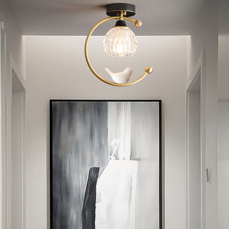 Plafonnier en forme de géométrie, moderne, en verre, à 1 lumière, doré