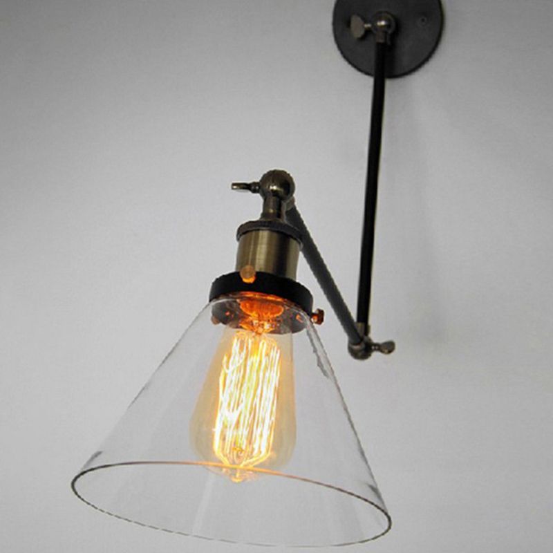 Industrial Glass Shade Sconce Light Fixture Swing Arm Wall Lamp for Bedroom Restaurant