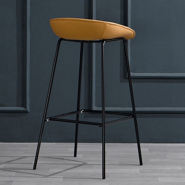 Modern Leather Counter Bar Stool Black Base Footrest Low Back Counter Stool